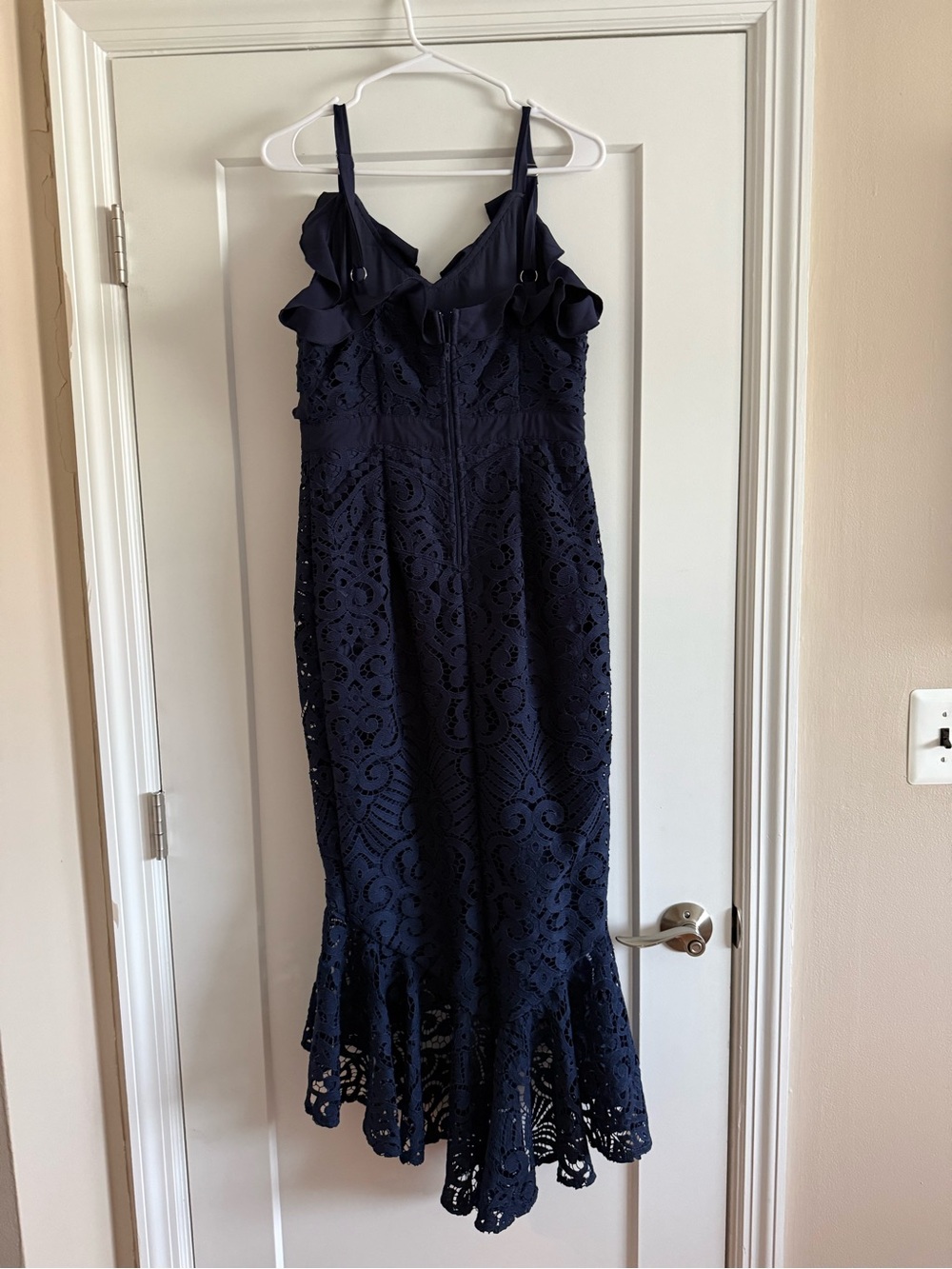 Navy Lace Midi Dress with Ruffle Straps - Women - Picture 3 of 4